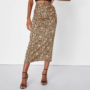 Satin Floral Midi Skirt - lulus size small